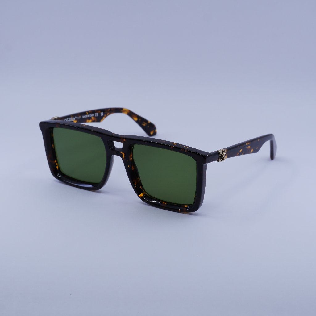 Off-White Oeri13w Stratford 6055 Sunglasses Havana Square Frame, Green Lenses